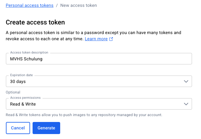 Neues Personal Access Token erstellen